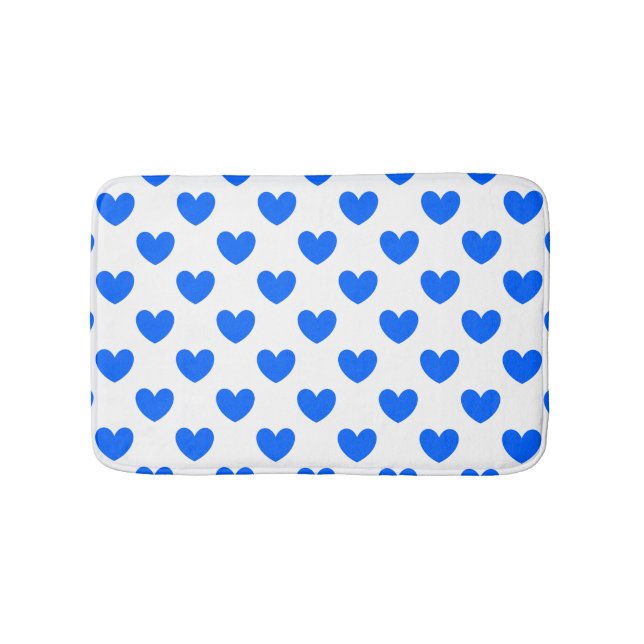 Blaue Polka-Herzen auf weiß Badematte (Vorderseite)