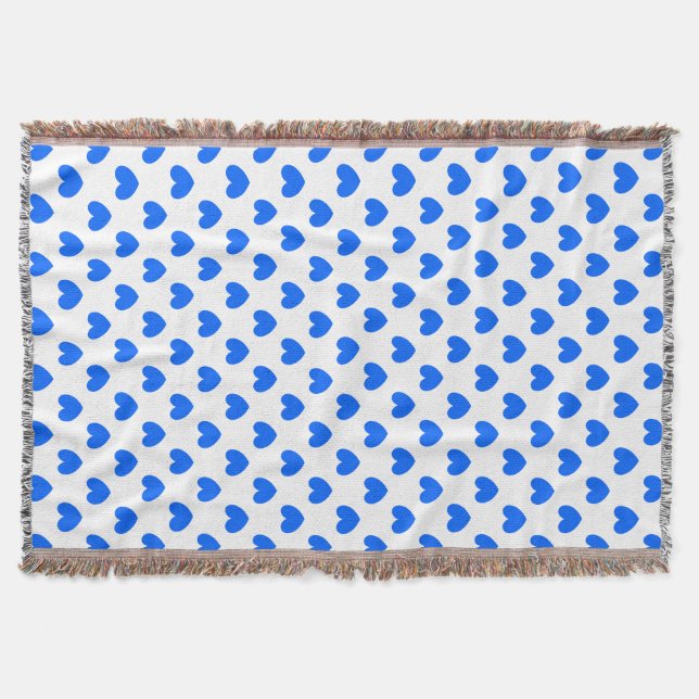 Blaue Polka-Herzen auf weiß Decke (Vorderseite)