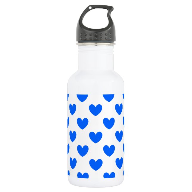 Blaue Polka-Herzen auf weiß Edelstahlflasche (Vorderseite)