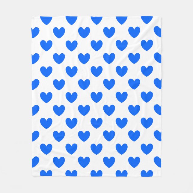 Blaue Polka-Herzen auf weiß Fleecedecke (Vorderseite)