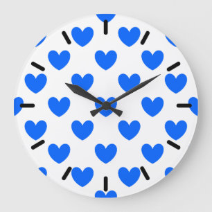 Blaue Polka-Herzen auf weiß Große Wanduhr