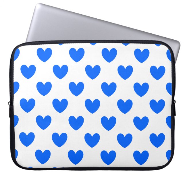 Blaue Polka-Herzen auf weiß Laptopschutzhülle (Vorderseite)