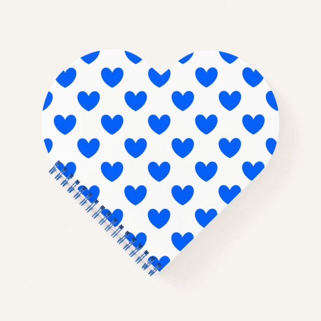 Blaue Polka-Herzen auf weiß Notizbuch (Vorderseite)