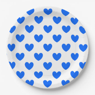 Blaue Polka-Herzen auf weiß Pappteller