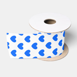 Blaue Polka-Herzen auf weiß Satinband