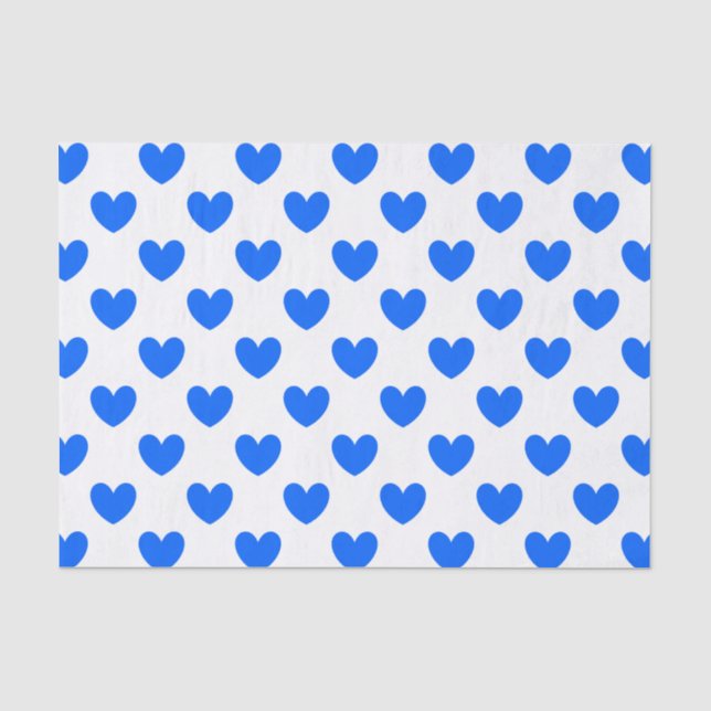 Blaue Polka-Herzen auf weiß Seidenpapier (Vorderseite)