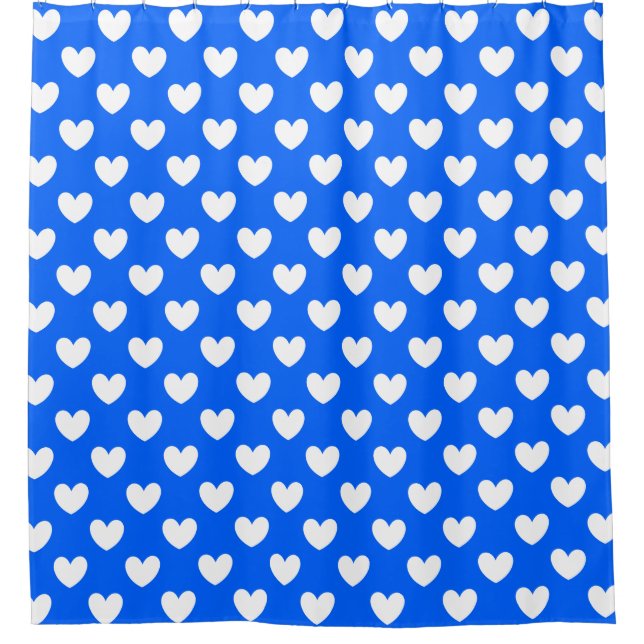 Blaue Polka-Herzen Duschvorhang (Vorderseite)