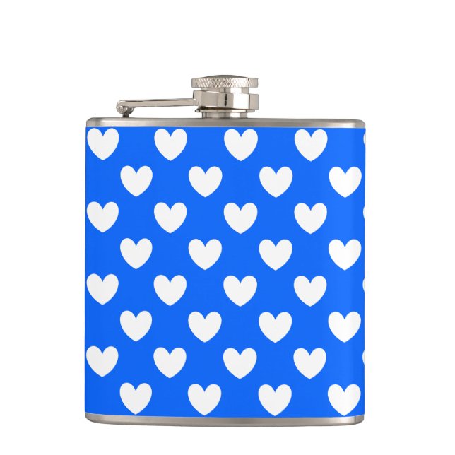 Blaue Polka-Herzen Flachmann (Vorderseite)