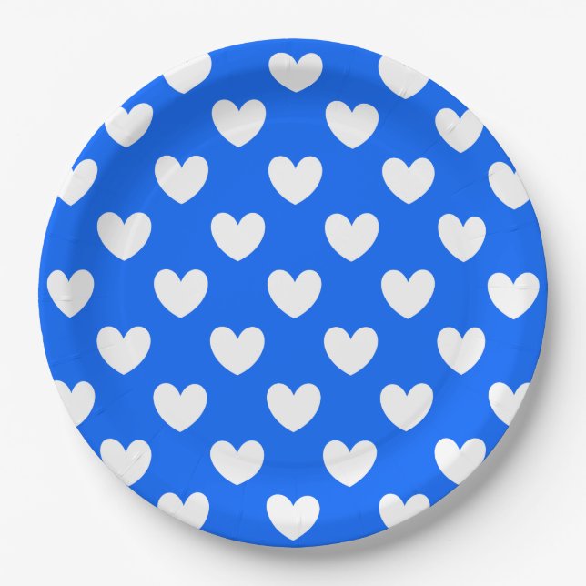 Blaue Polka-Herzen Pappteller (Vorderseite)