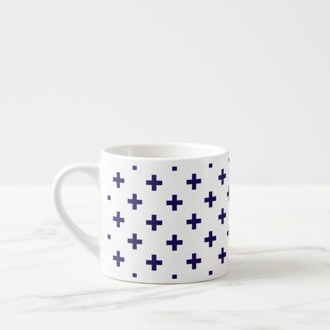 Blaue Polka-Kreuze in Weiß Espressotasse (Links)