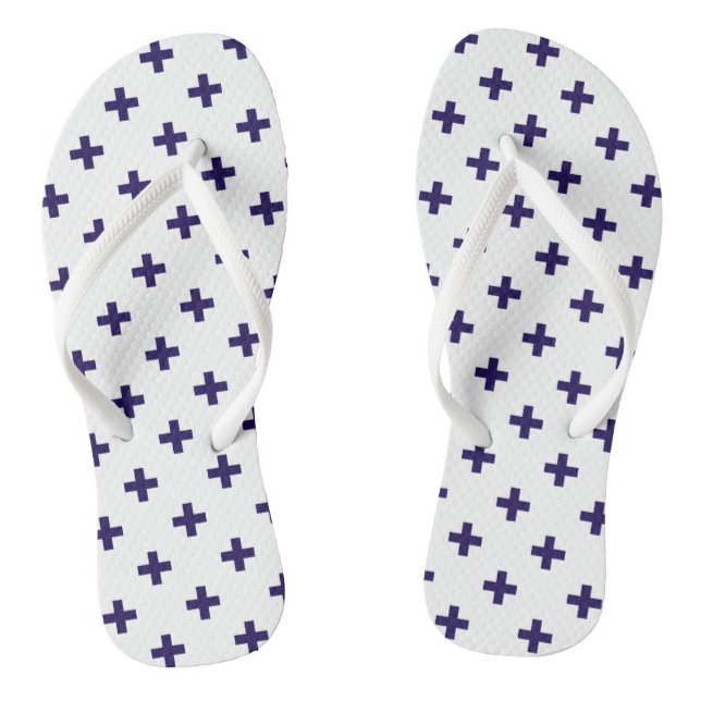 Blaue Polka-Kreuze in Weiß Flip Flops (Fußbett)