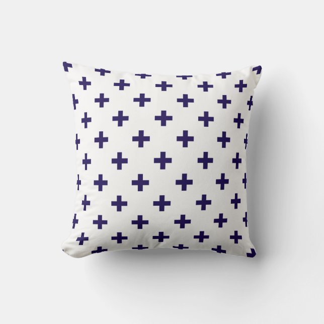 Blaue Polka-Kreuze in Weiß Kissen (Vorderseite)
