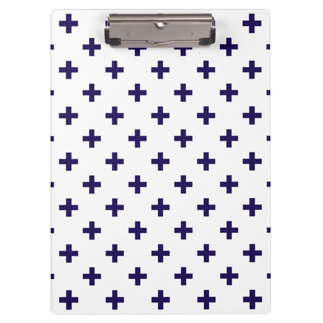 Blaue Polka-Kreuze in Weiß Klemmbrett (Vorderseite)