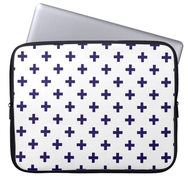 Blaue Polka-Kreuze in Weiß Laptopschutzhülle (Vorderseite)