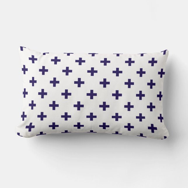 Blaue Polka-Kreuze in Weiß Lendenkissen (Vorderseite)