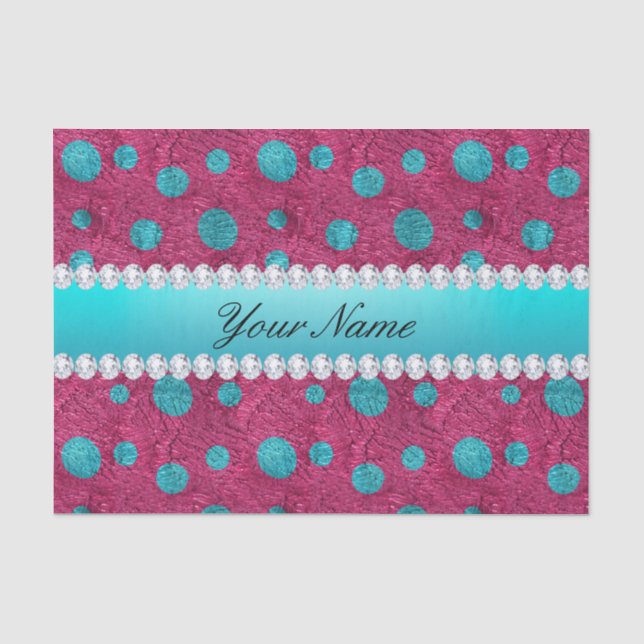Blaue Polka-Punkt-heißes Rosa-Imitat-Diamanten Seidenpapier (Vorderseite)