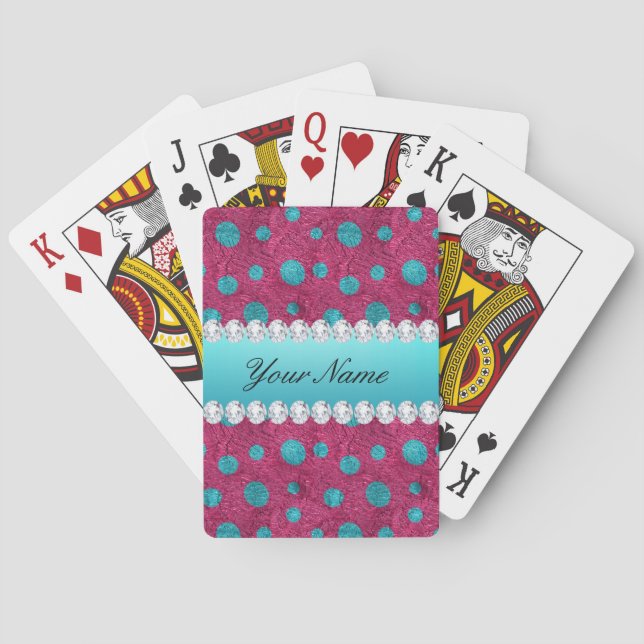 Blaue Polka-Punkt-heißes Rosa-Imitat-Diamanten Spielkarten (Rückseite)