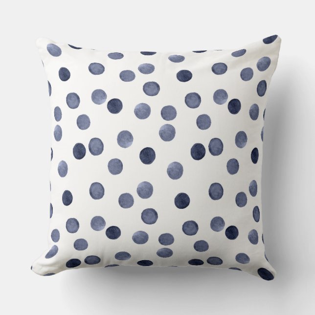 Blaue Polka-Punkt Kissen (Vorderseite)