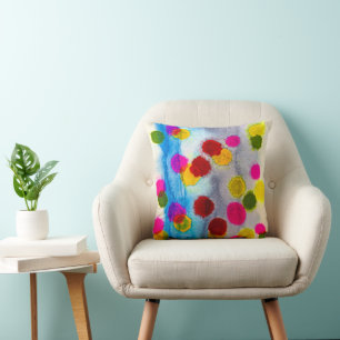 Blaue Polka Punkte Aquarell abstrakt Kissen