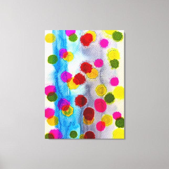 Blaue Polka Punkte Aquarell abstrakt Leinwanddruck (Vorderseite)