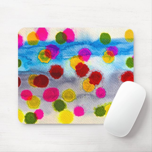 Blaue Polka Punkte Aquarell abstrakt Mousepad (Mit Mouse)