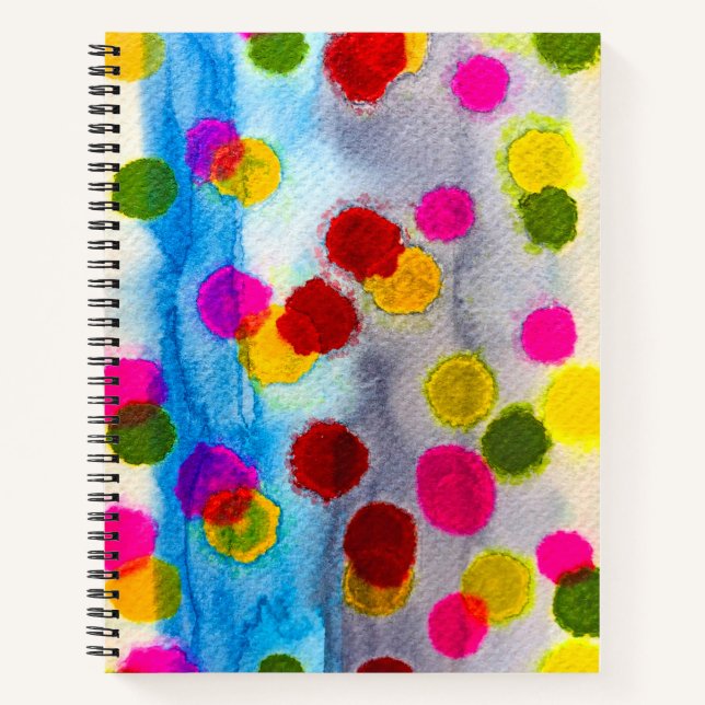 Blaue Polka Punkte Aquarell abstrakt Notizbuch (Vorderseite)