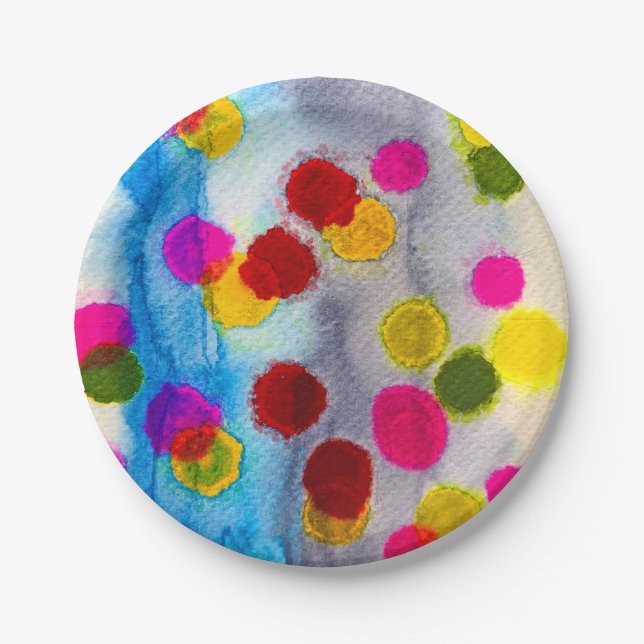 Blaue Polka Punkte Aquarell abstrakt Pappteller (Vorderseite)