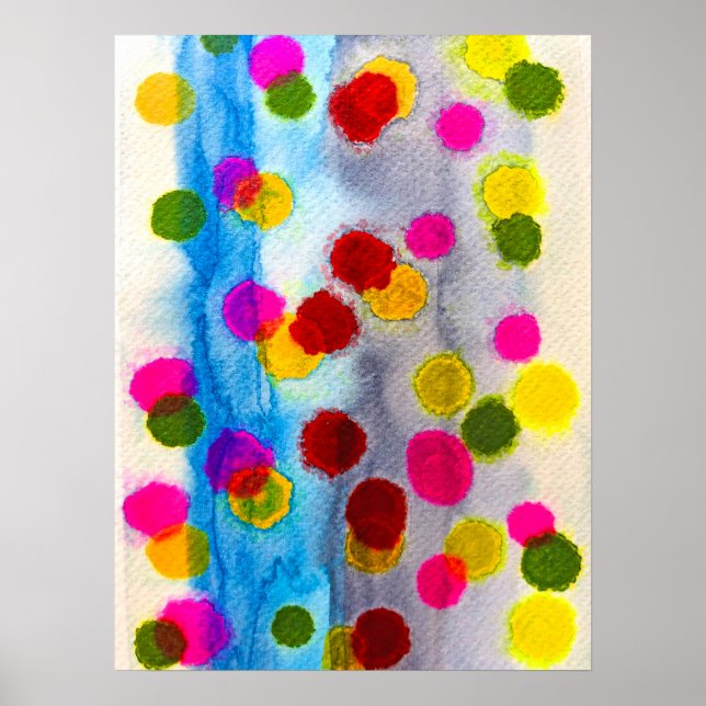 Blaue Polka Punkte Aquarell abstrakt Poster (Vorne)