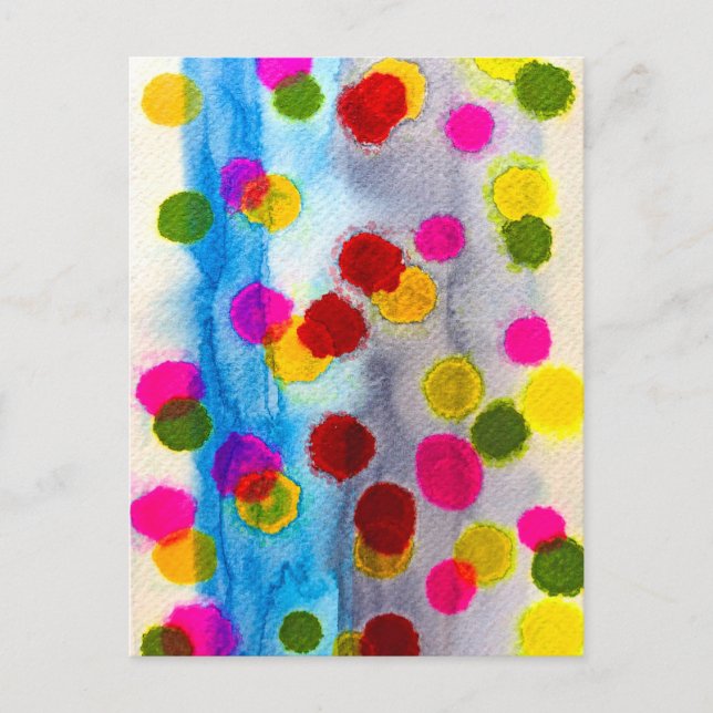 Blaue Polka Punkte Aquarell abstrakt Postkarte (Vorderseite)