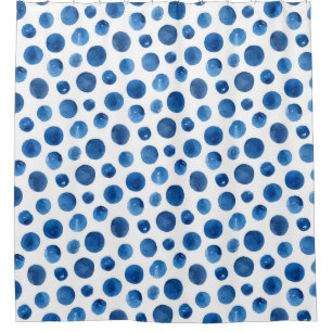 Blaue Polka-Punkte. Aquarellmarinerie Duschvorhang