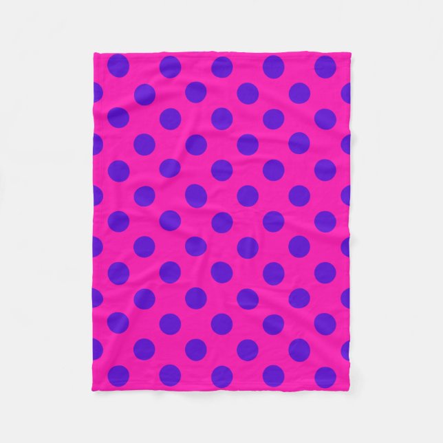 Blaue Polka-Punkte auf Fuchsia Fleecedecke (Vorderseite)