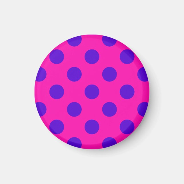 Blaue Polka-Punkte auf Fuchsia Magnet (Vorne)