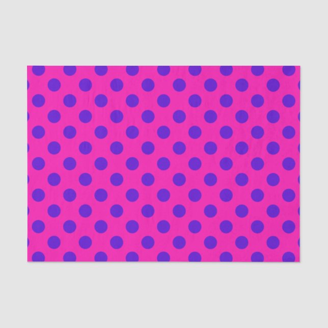 Blaue Polka-Punkte auf Fuchsia Seidenpapier (Vorderseite)