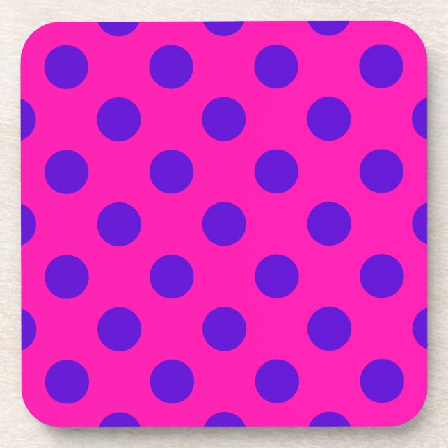 Blaue Polka-Punkte auf Fuchsia Untersetzer (Vorderseite)