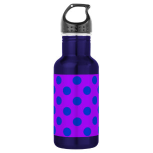 Blaue Polka Punkte auf lila Edelstahlflasche
