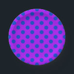 Blaue Polka Punkte auf lila Pappteller<br><div class="desc">Blaue Polka Punkte auf lila</div>
