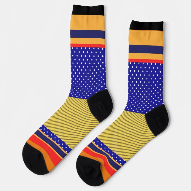 Blaue Polka Punkte + mehr Streifen Socken (Linkes Detail)