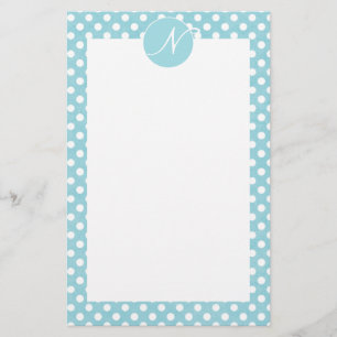 Blaue Polka-Punkte mit Monogramm Briefpapier