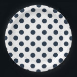 Blaue Polka-Punkte Pappteller<br><div class="desc">Dunkelmarineblau-Polka-Punkte auf weißem Hintergrund</div>