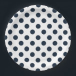 Blaue Polka-Punkte Pappteller<br><div class="desc">Dunkelmarineblau-Polka-Punkte auf weißem Hintergrund</div>