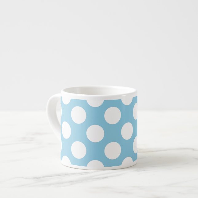Blaue Polka-Punkte, Polka-Dot-Muster, Punkte, gepu Espressotasse (Vorderseite Links)