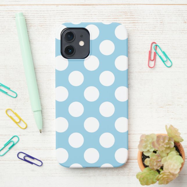 Blaue Polka-Punkte, Polka-Dot-Muster, Punkte, gepu iPhone 12 Hülle (Auf dem Schreibtisch)