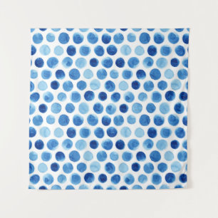Blaue Polka Punkte, wasserfarbenes, nahtloses Must Wandteppich