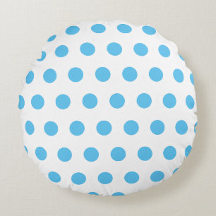 Blaue Polka-Punktmuster auf weißem runden Kissen