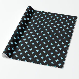 Blaue Pollka-Kreuze auf schwarz Geschenkpapier