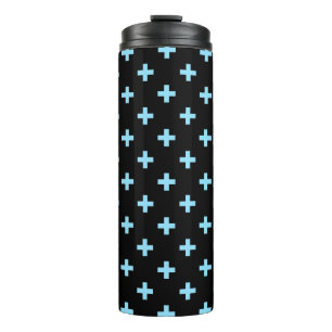 Blaue Pollka-Kreuze auf schwarz Thermosbecher