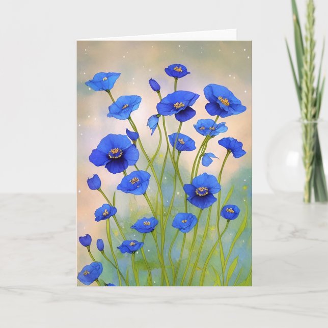 Blaue Poppies Karte (Vorderseite)