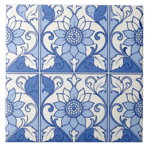 Blaue portugiesische Azulejo-Sonnenblumenfliese Fliese