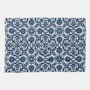 Blaue portugiesische Azulejos Blumenfliesenmuster Geschirrtuch