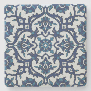 Blaue portugiesische Azulejos-Blumenkachel-Muster Steinuntersetzer